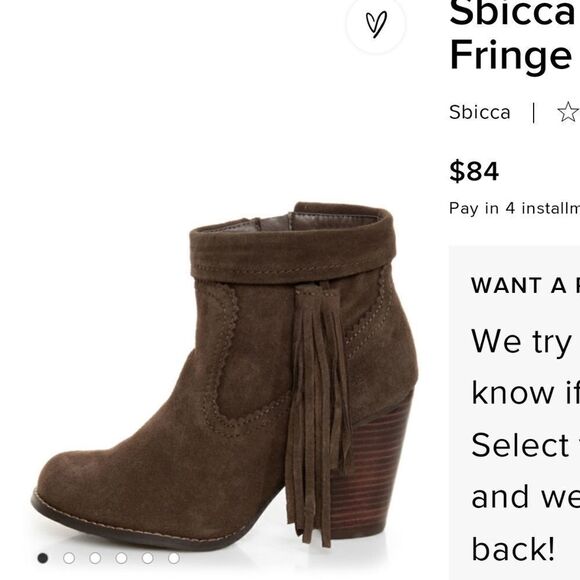 SBICCA WYNONNA SUEDE LEATHER‎ ANKLE BOOTS WITH FRINGE IN BROWN - Picture 9 of 9